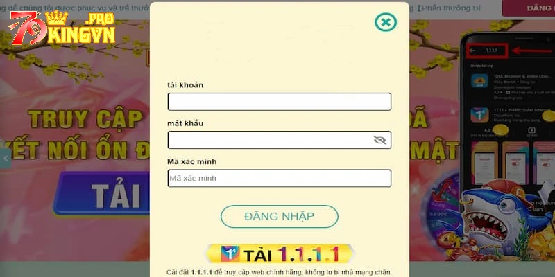 Điền thông tin đăng nhập 79king chuẩn xác, đầy đủ