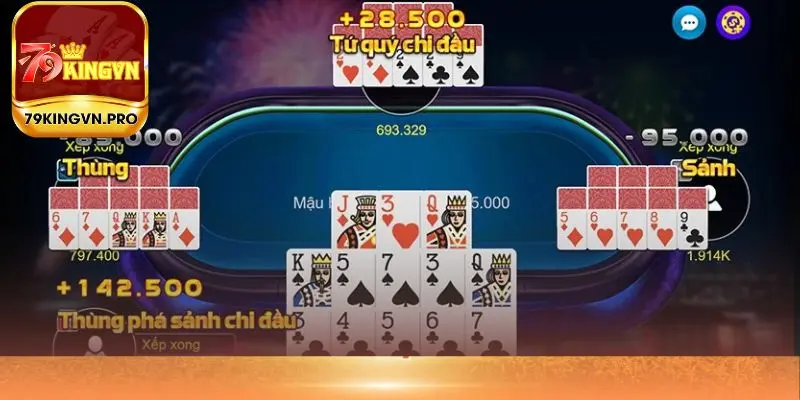 Người chơi mậu binh cần xếp 13 lá bài trên tay thành 3 chi mạnh nhất